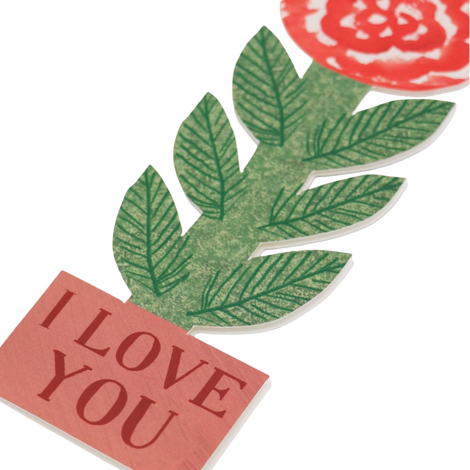 Card with a red rose and 'I Love You' text on a white background.