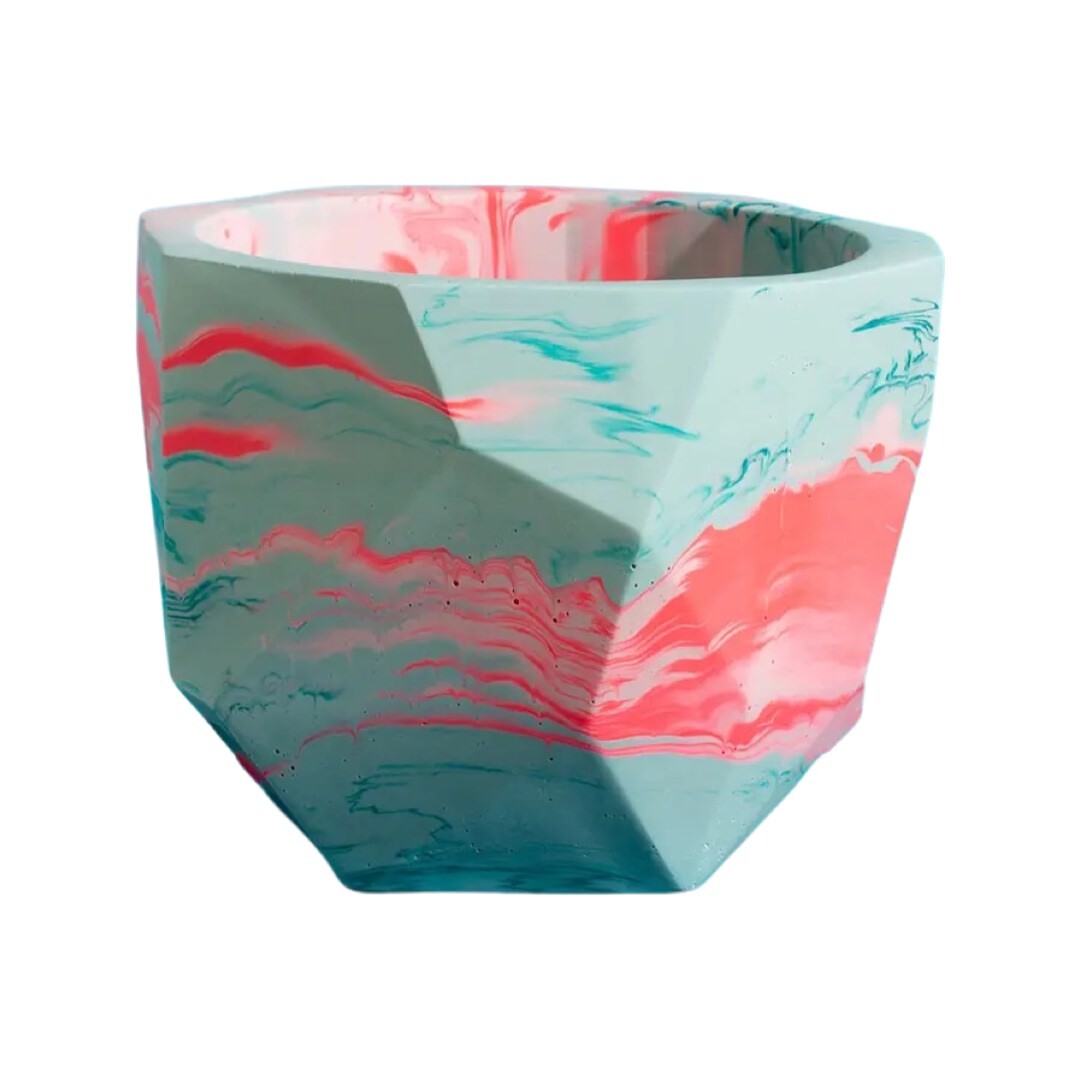 Mint and Teal Marbled Plant Pot