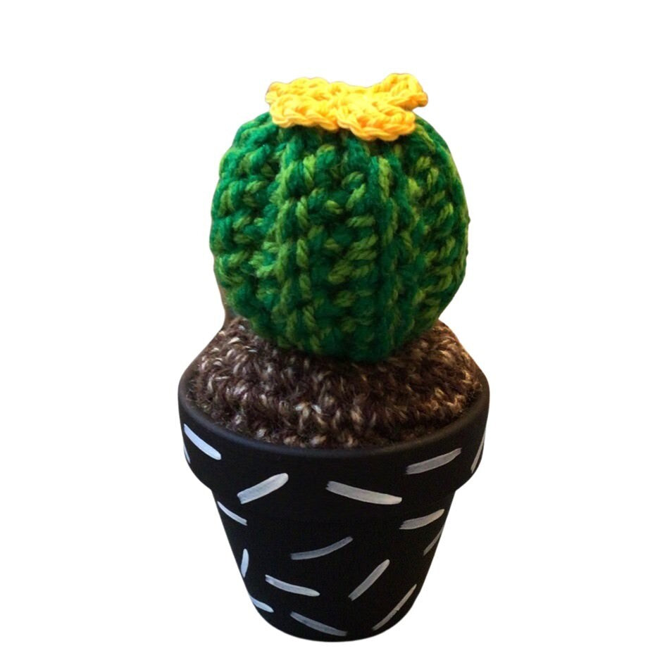 Yellow Flower Round Crochet Cactus - Small