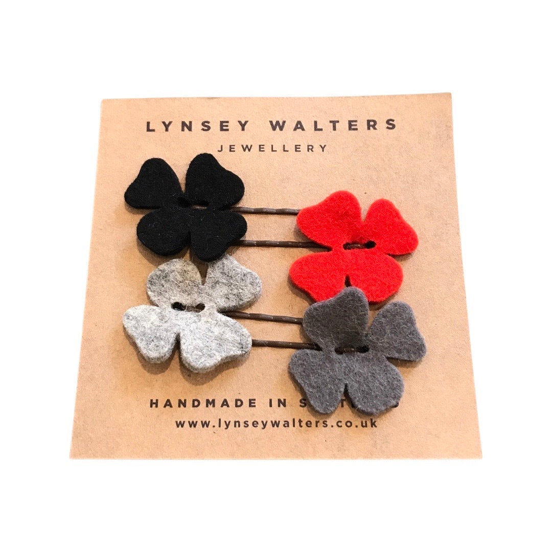 Grey and Red Flower Hair Slides