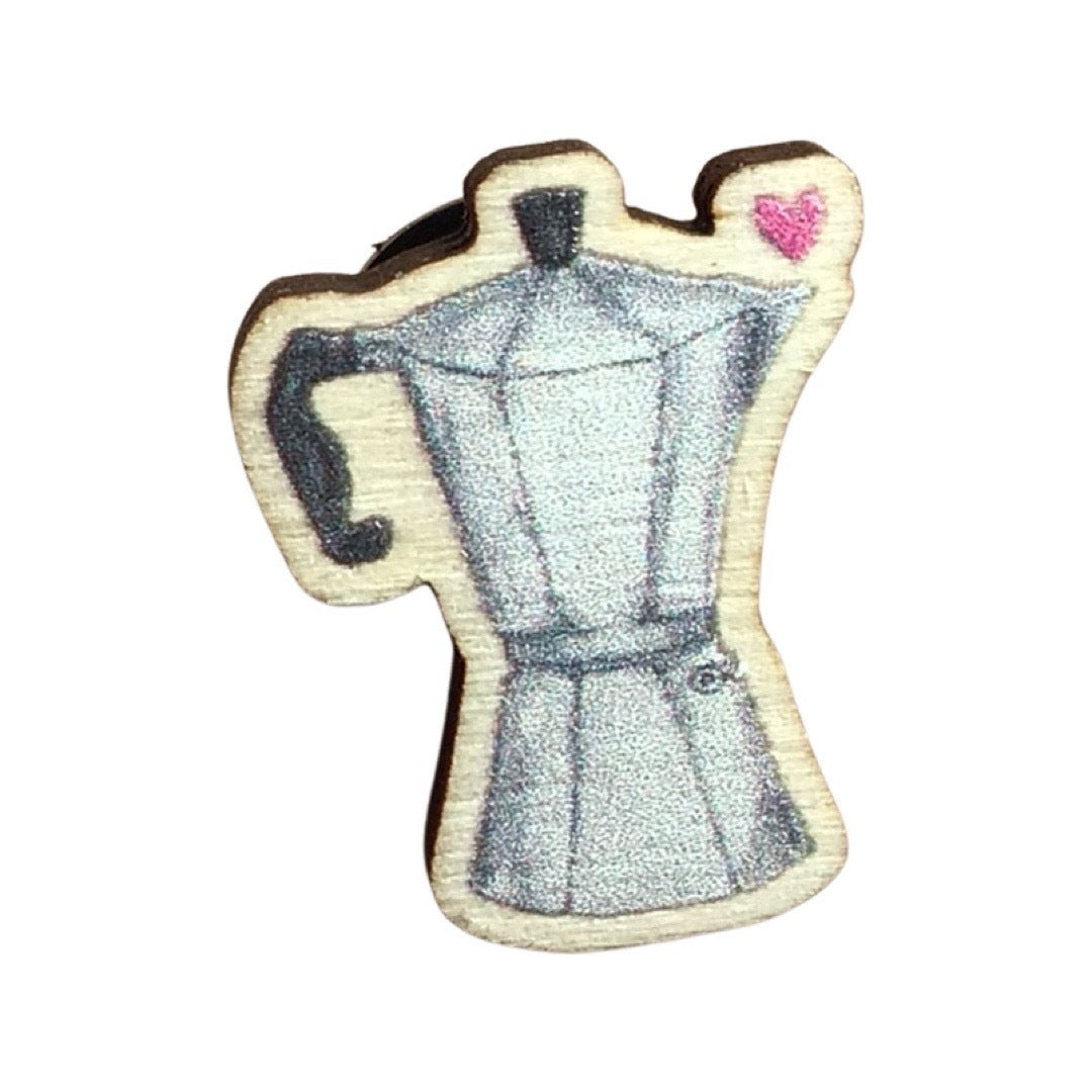 Coffee Pot Mini Wooden Pin Badge