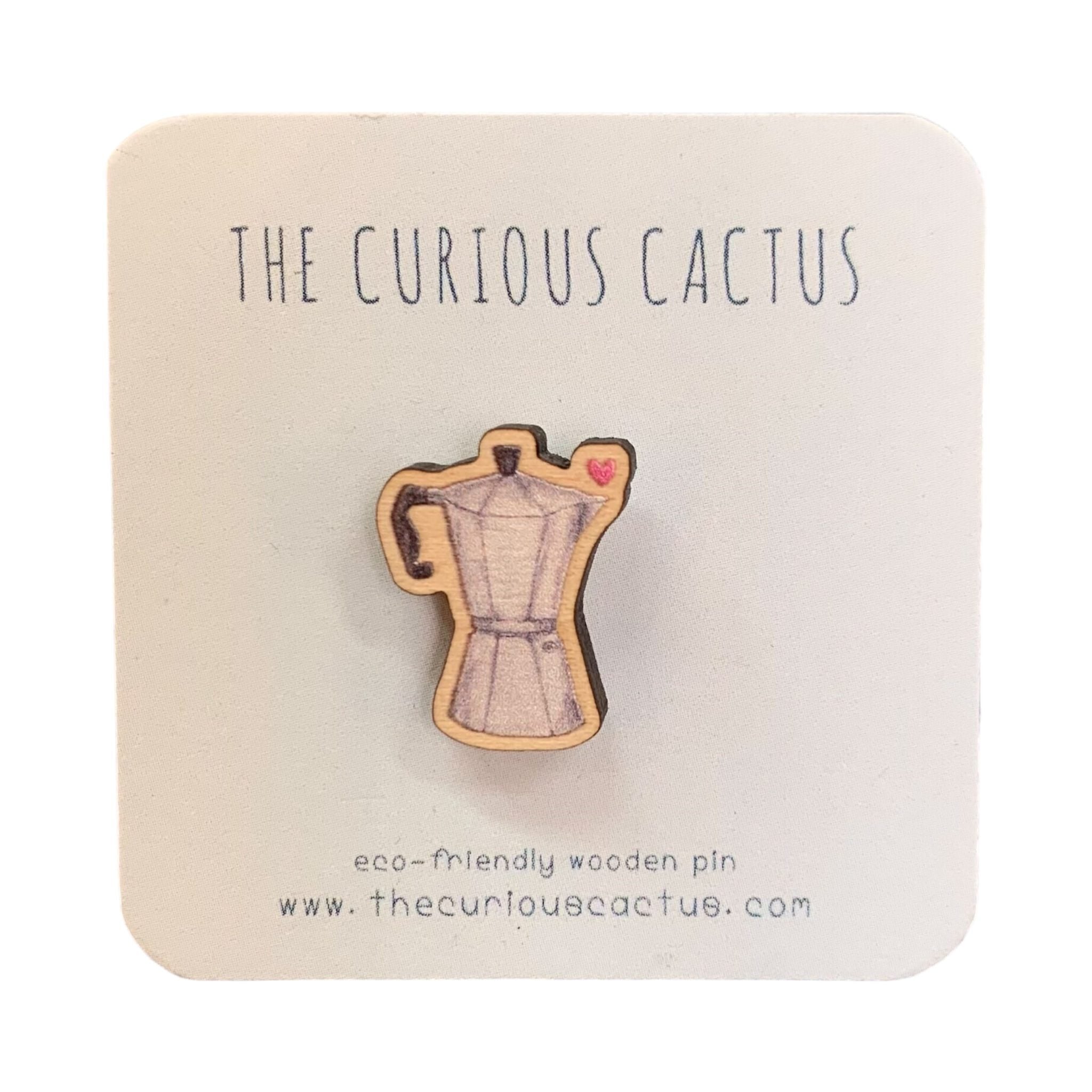 Coffee Pot Mini Wooden Pin Badge