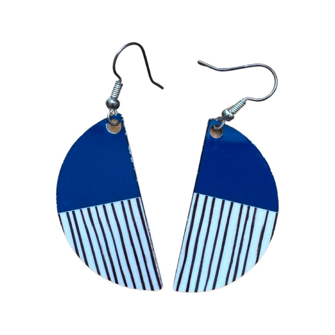 Peony Arc Drop Earrings Navy