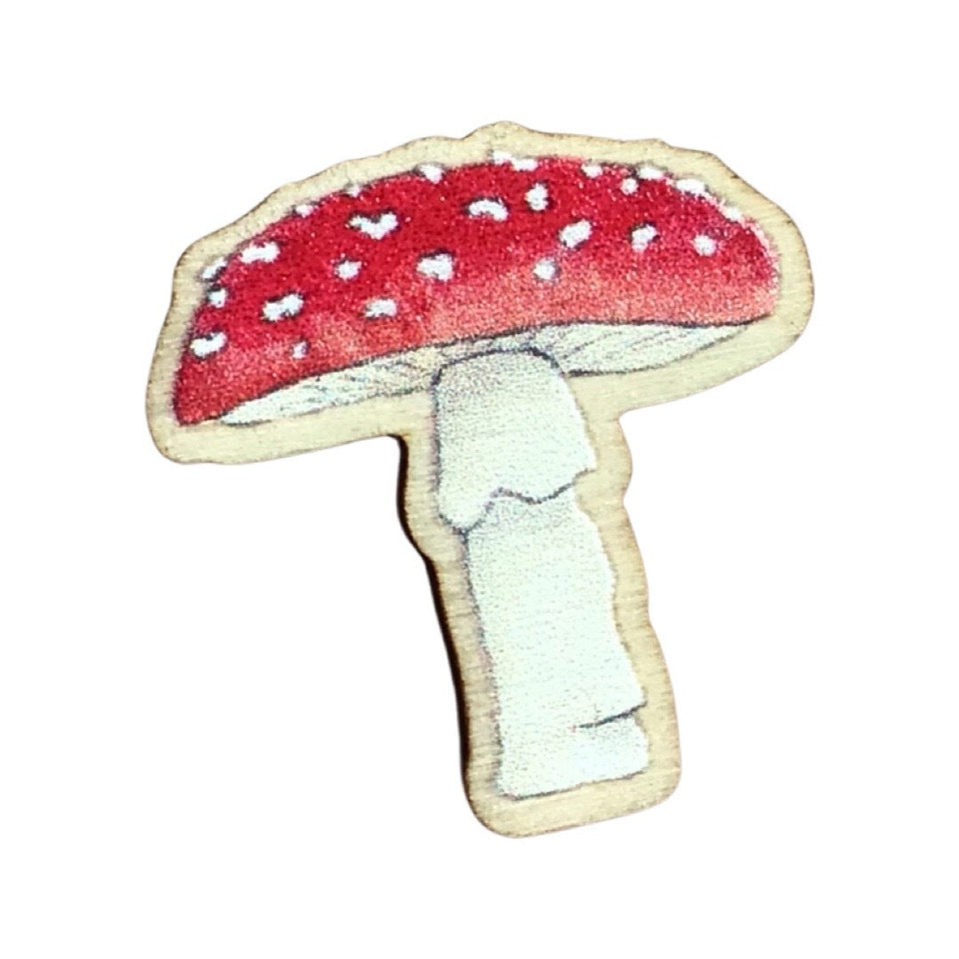 Toadstool Wooden Mini Pin Badge
