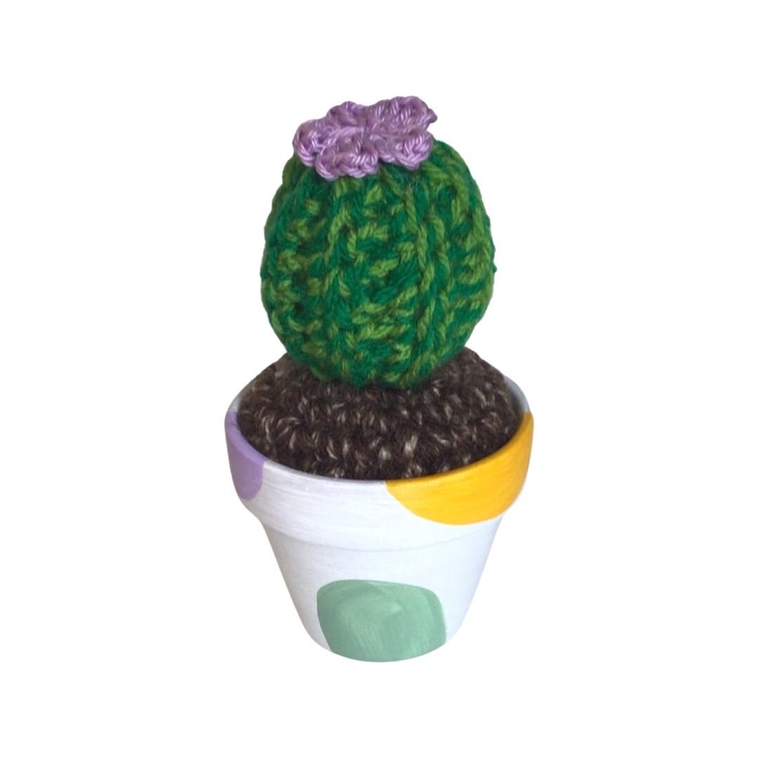 Purple Flower Round Crochet Cactus- Small