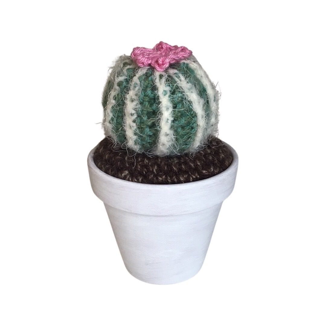 Pink Striped Crochet Cactus - Medium