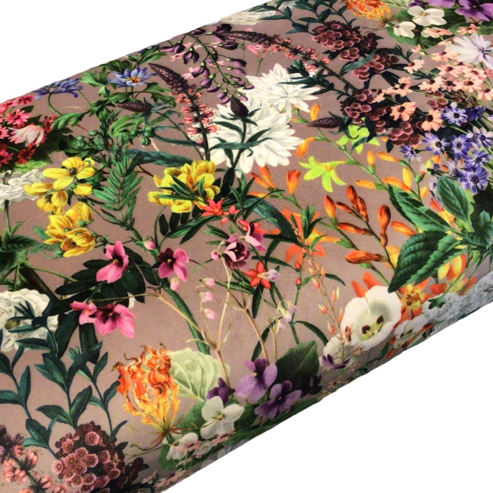 Grey Floral Velvet Bench