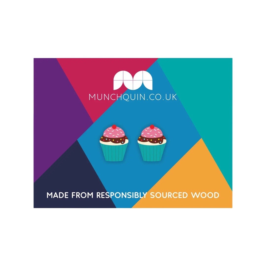 Cupcake Wooden Stud Earrings