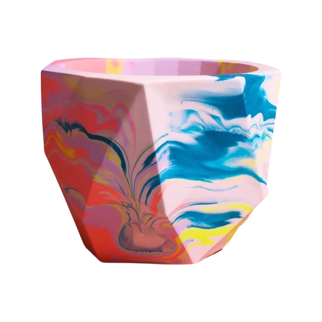 Coral and Lilac Marbled Plant Pot