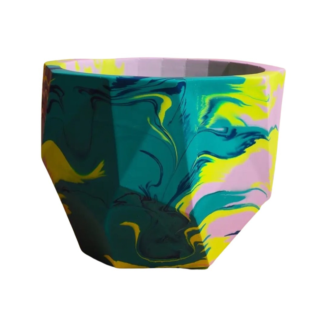 Green and Yellow Marbled Plant Pot