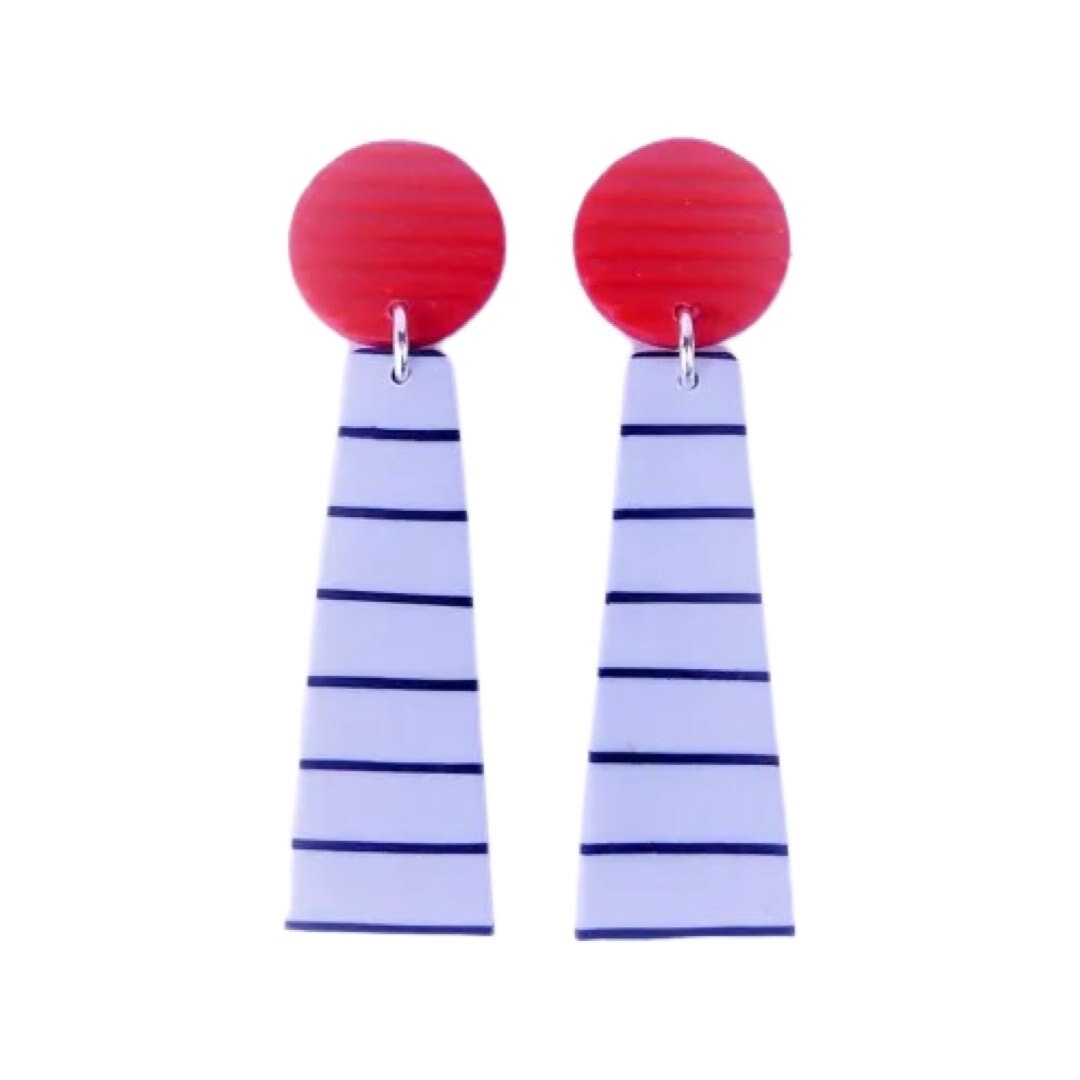 Breton Long Earrings Red and Blue