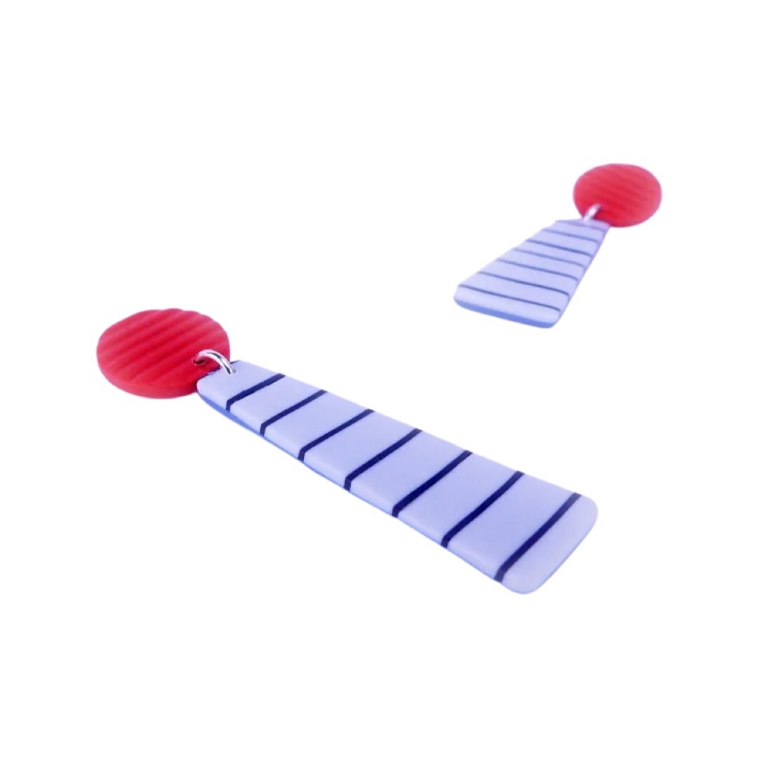 Breton Long Earrings Red and Blue