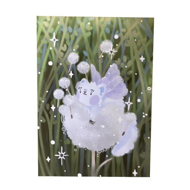 Dandelion Flower Fairy Cat Print