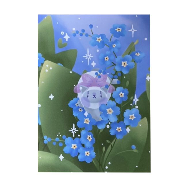 Forget Me Not Flower Fairy Cat Print