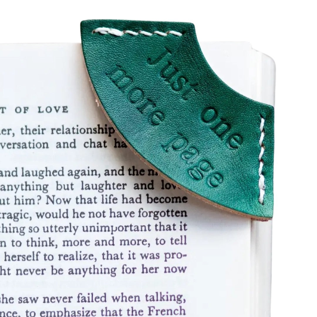 Just One More Page Leather Bookmark