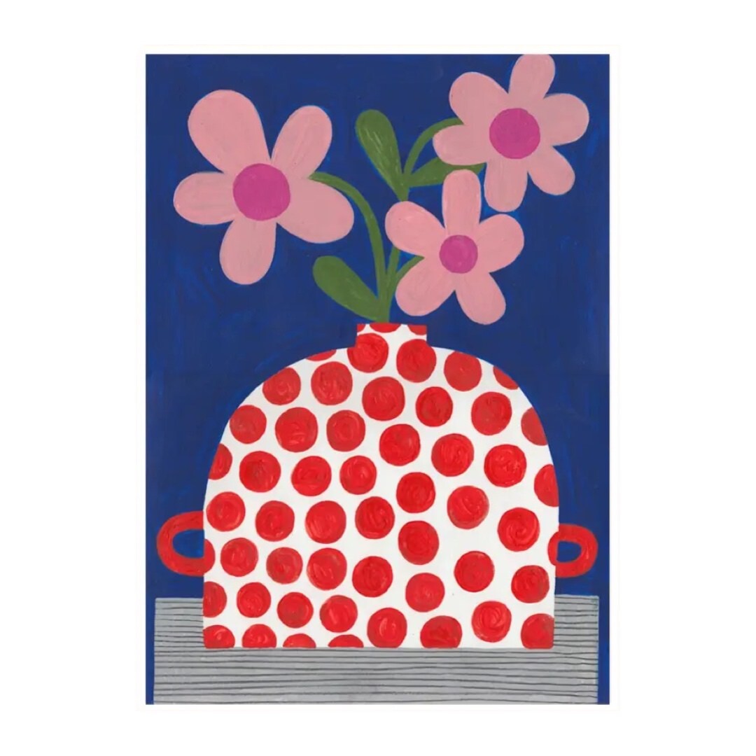 Red Polka Dot Vase Print