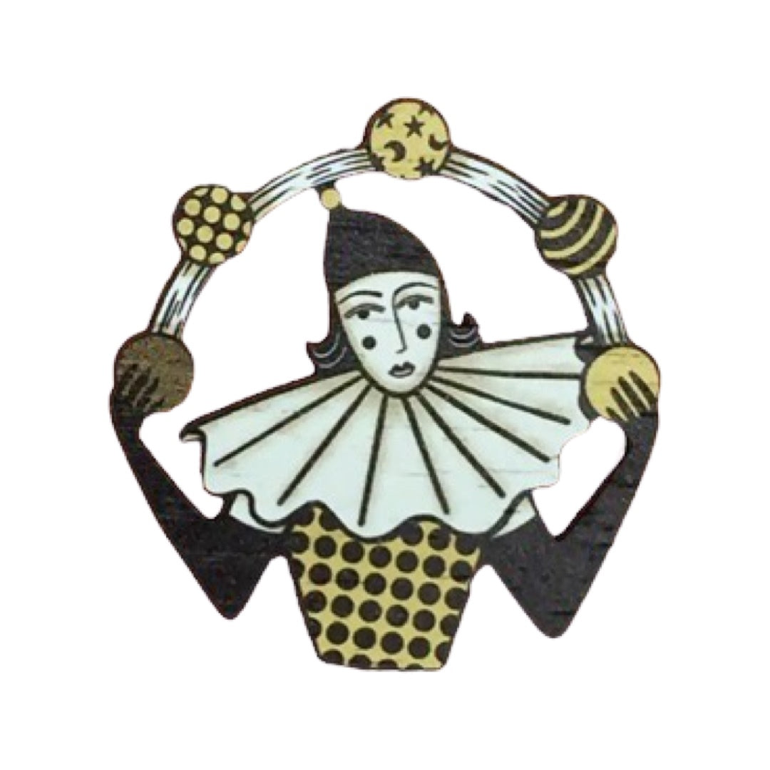 Circus Juggler Wooden Brooch