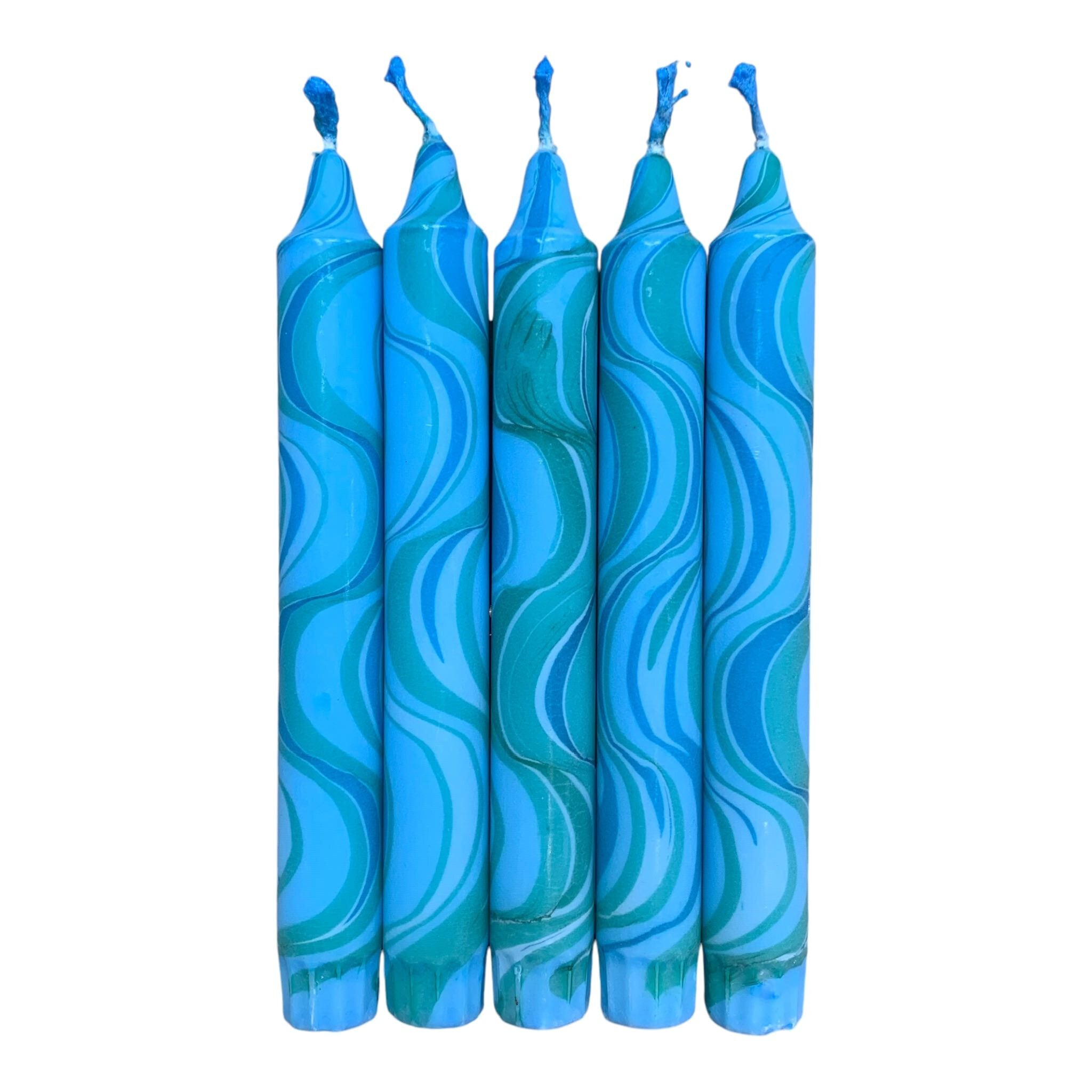Blue Marbled Handmade Dinner Candle