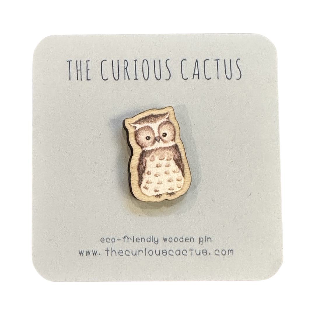 Owl Mini Wooden Pin Badge