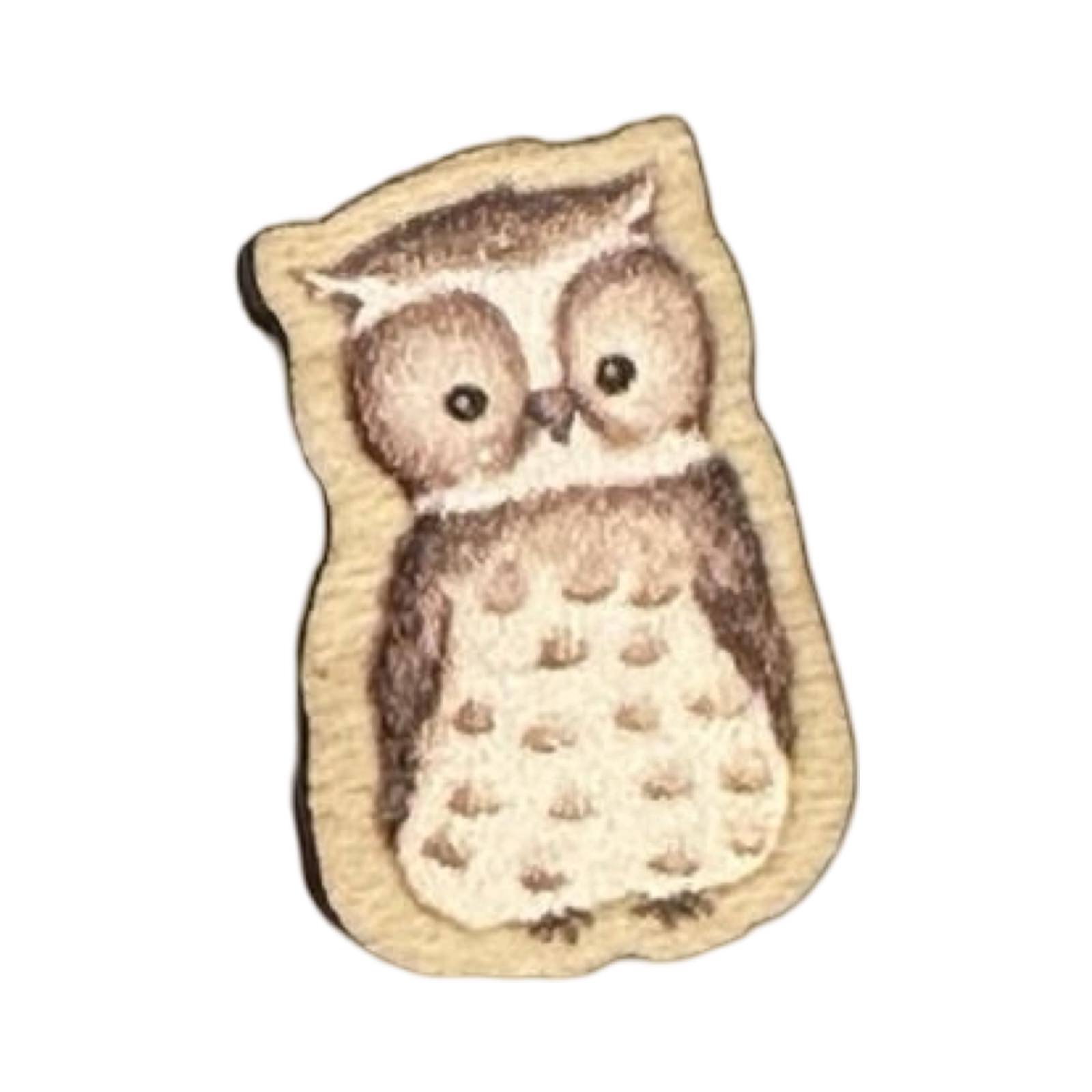 Owl Mini Wooden Pin Badge