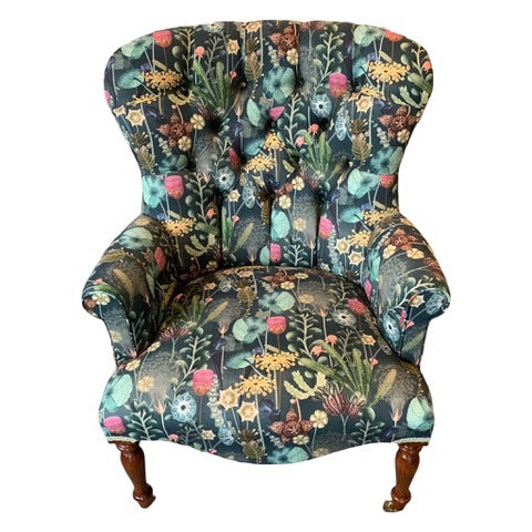 Botanical Dark Green Linen Armchair