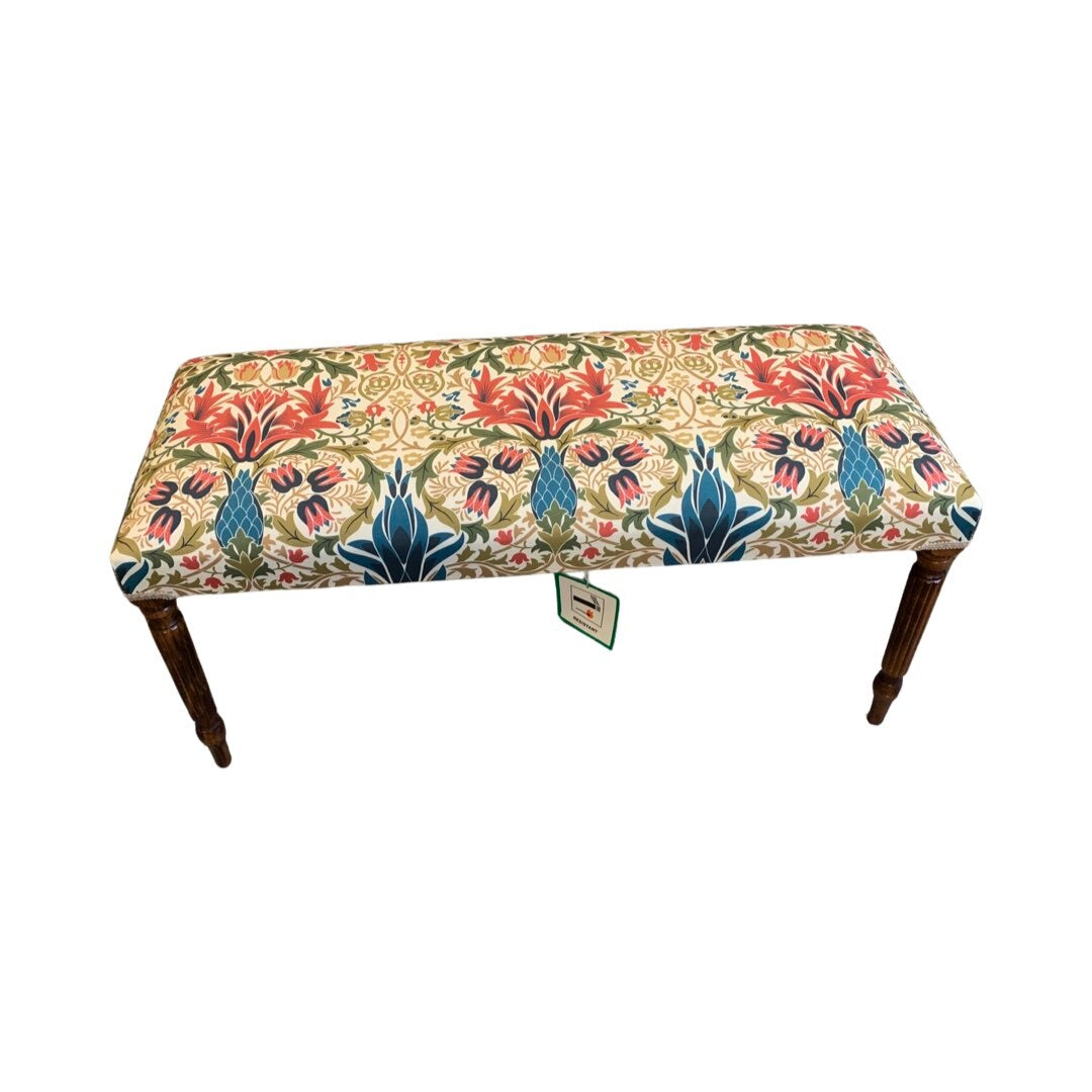 William Morris Style Floral Linen Bench