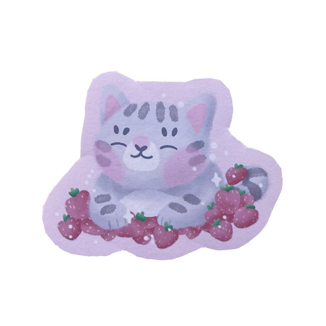 Smiley Cat With Pawberries Sticker