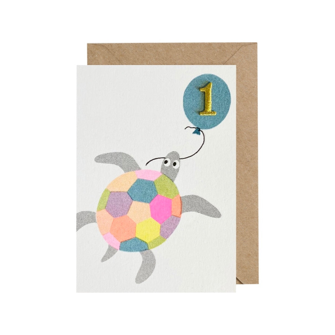 1st Birthday Card Multicoloured Turtle