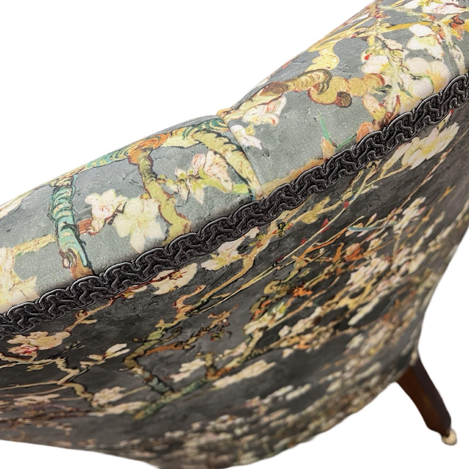 Cherry Blossom Grey Velvet Armchair