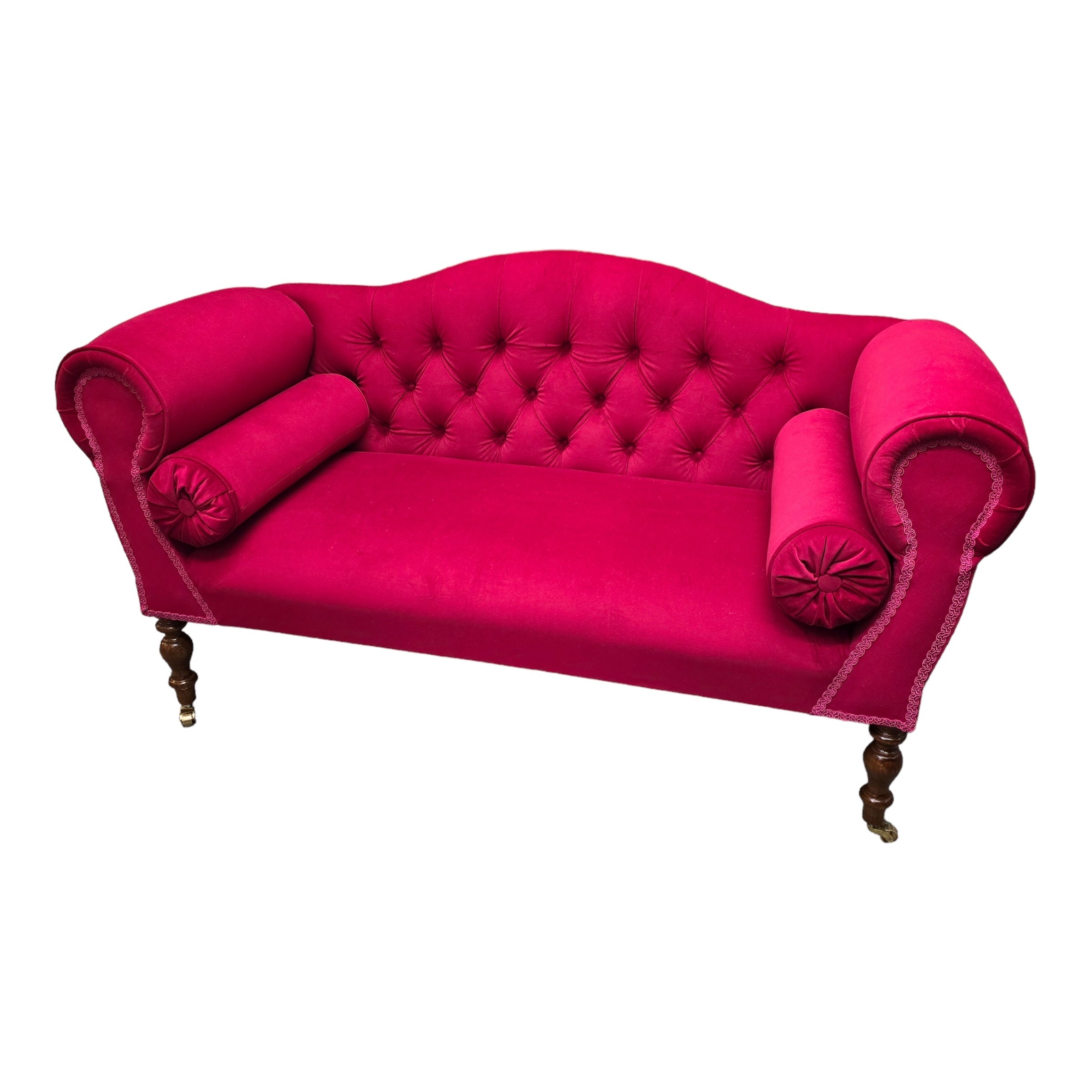 Button Back Plain Velvet Two Seater Low Sofa (No Castors)
