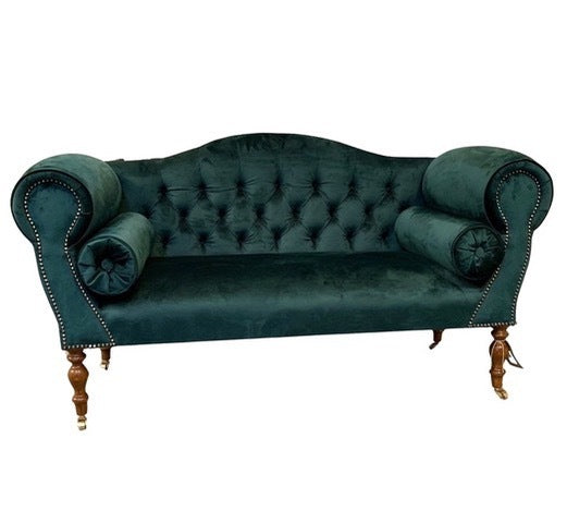 Button Back Plain Velvet Two Seater Low Sofa (No Castors)