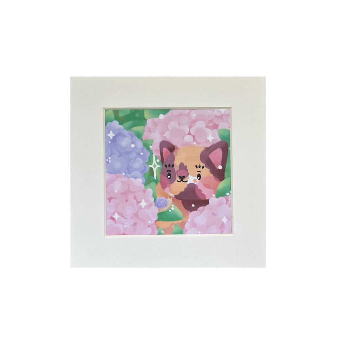 Cat and Snail Garden Mini Mounted Print