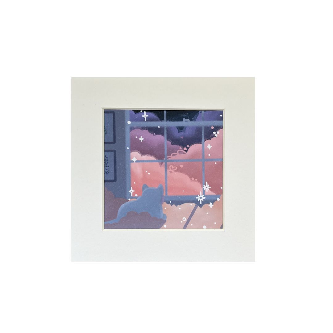 Cloud Cat Bedroom Mini Mounted Print