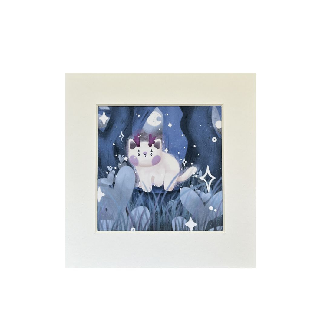 Forest Spirit Cat Mini Mounted Print