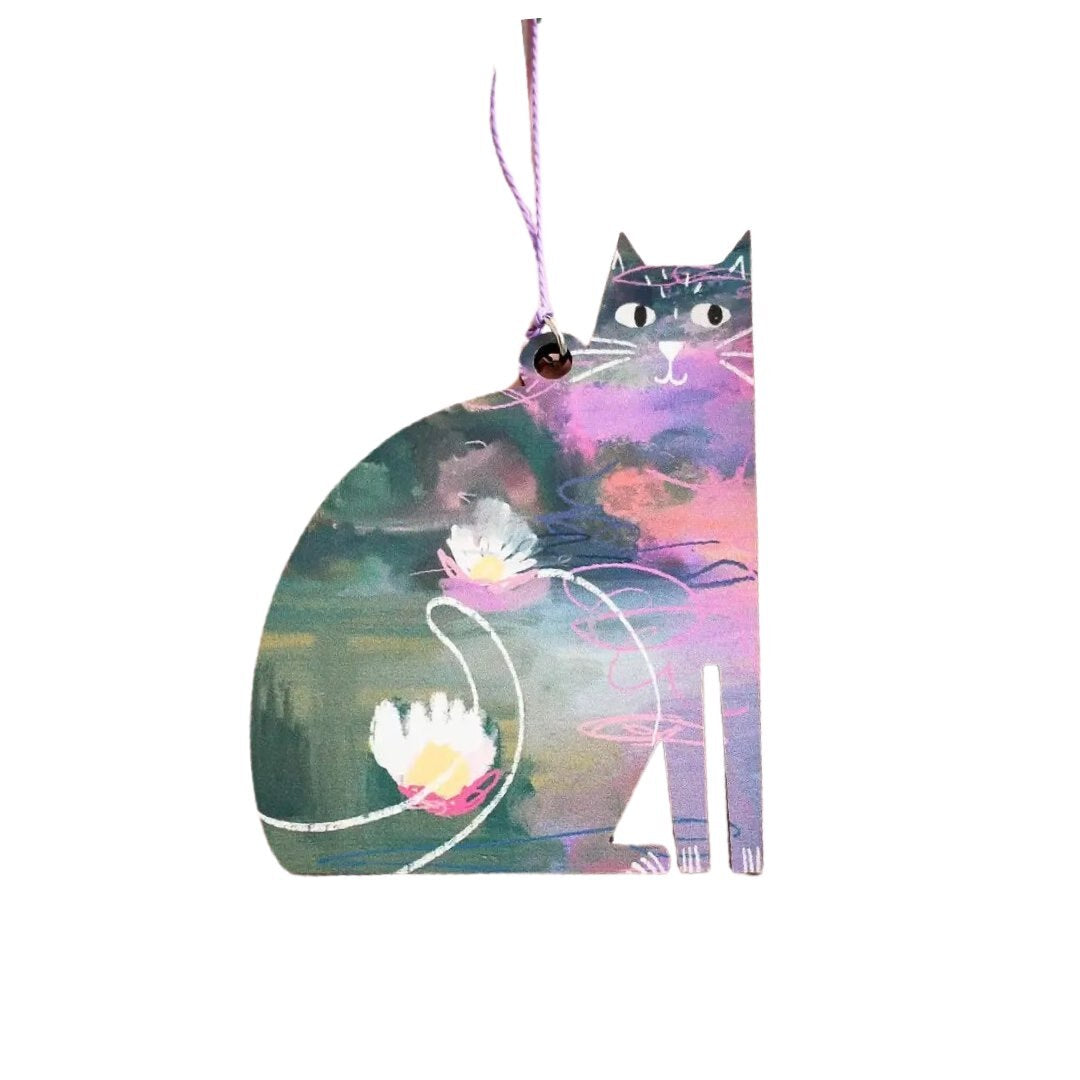 Clawed Monet Wooden Cat Decoration