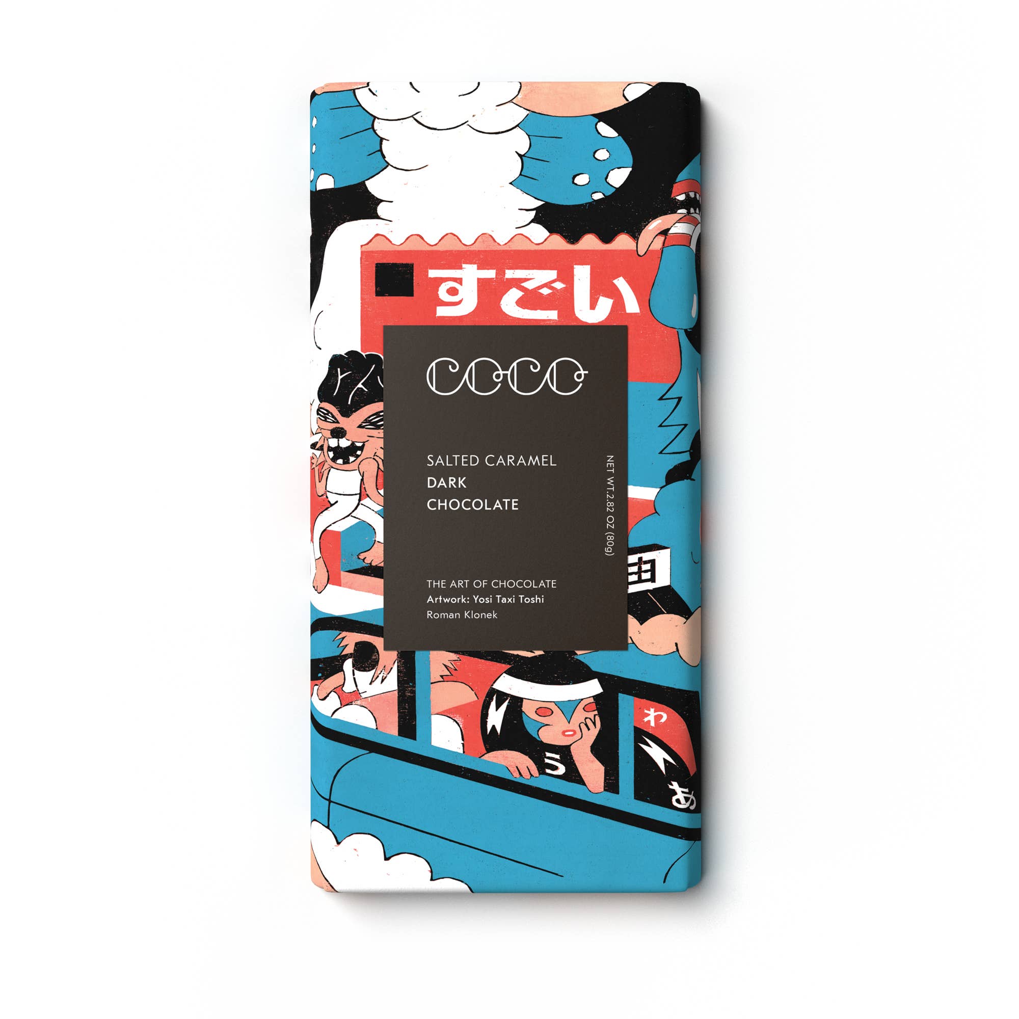 A bar of salted caramel flavoured dark chocolate