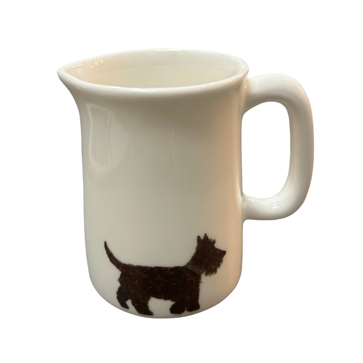 White fine-bone china milk jug featuring an illustration of a wee Scottie Dog.