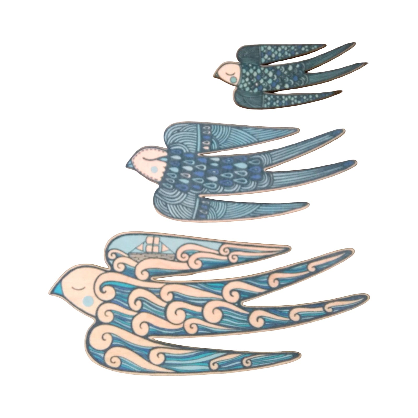 Sea Birds Wooden Birds Set