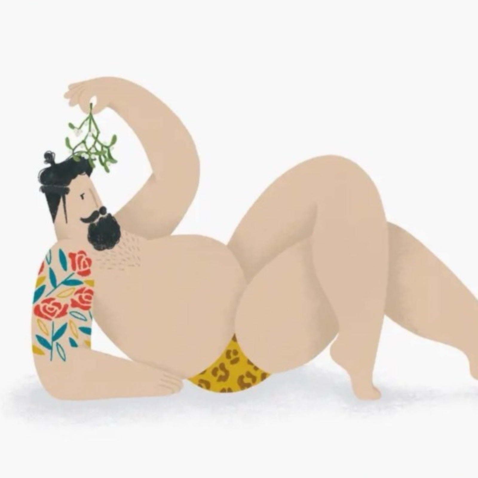 Sexy man mistletoe Christmas card.