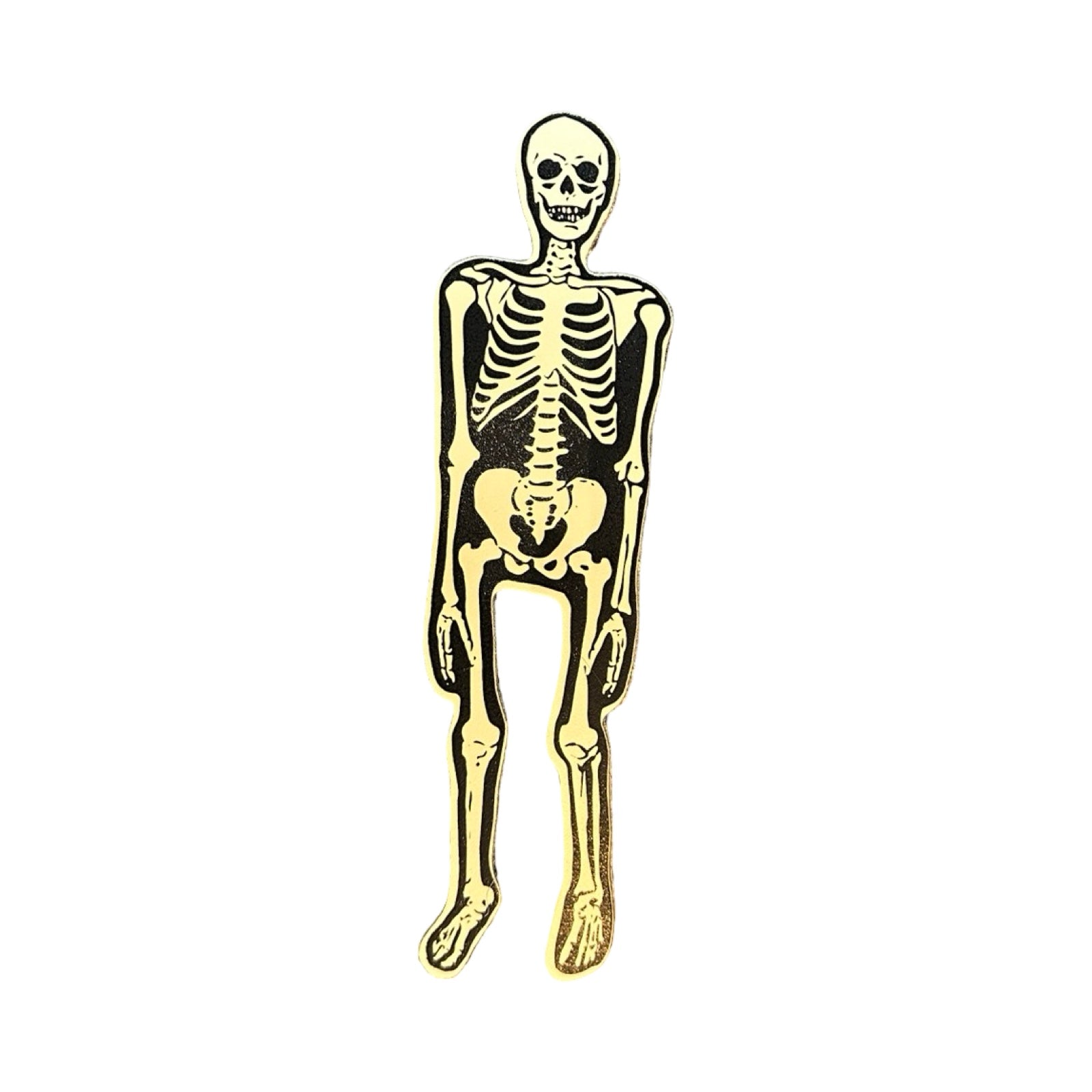 Gold skeleton bookmark on a white background.