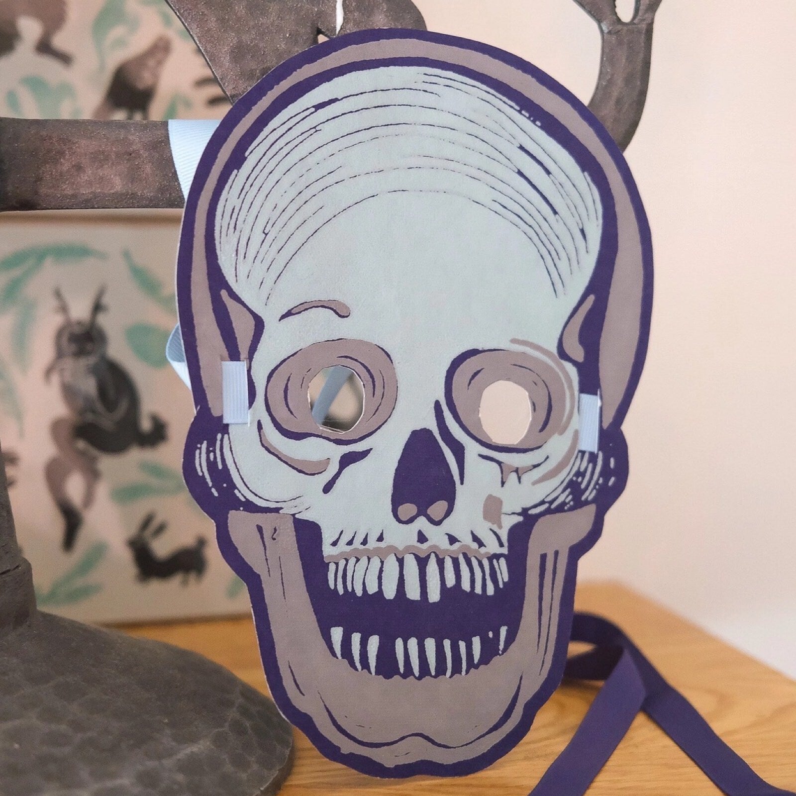 Grey and purple skull halloween face mask