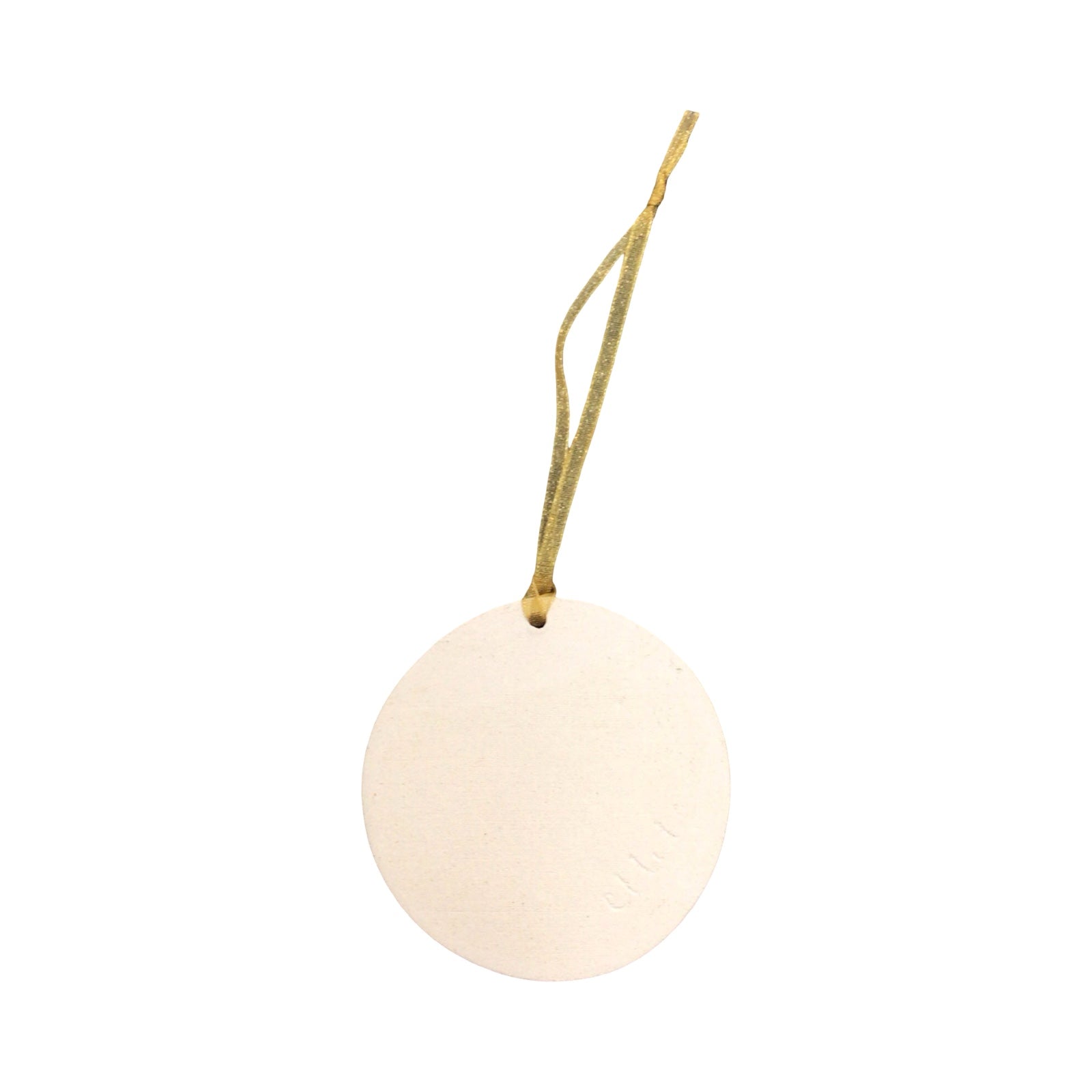 Round beige ornament with a string on a white background