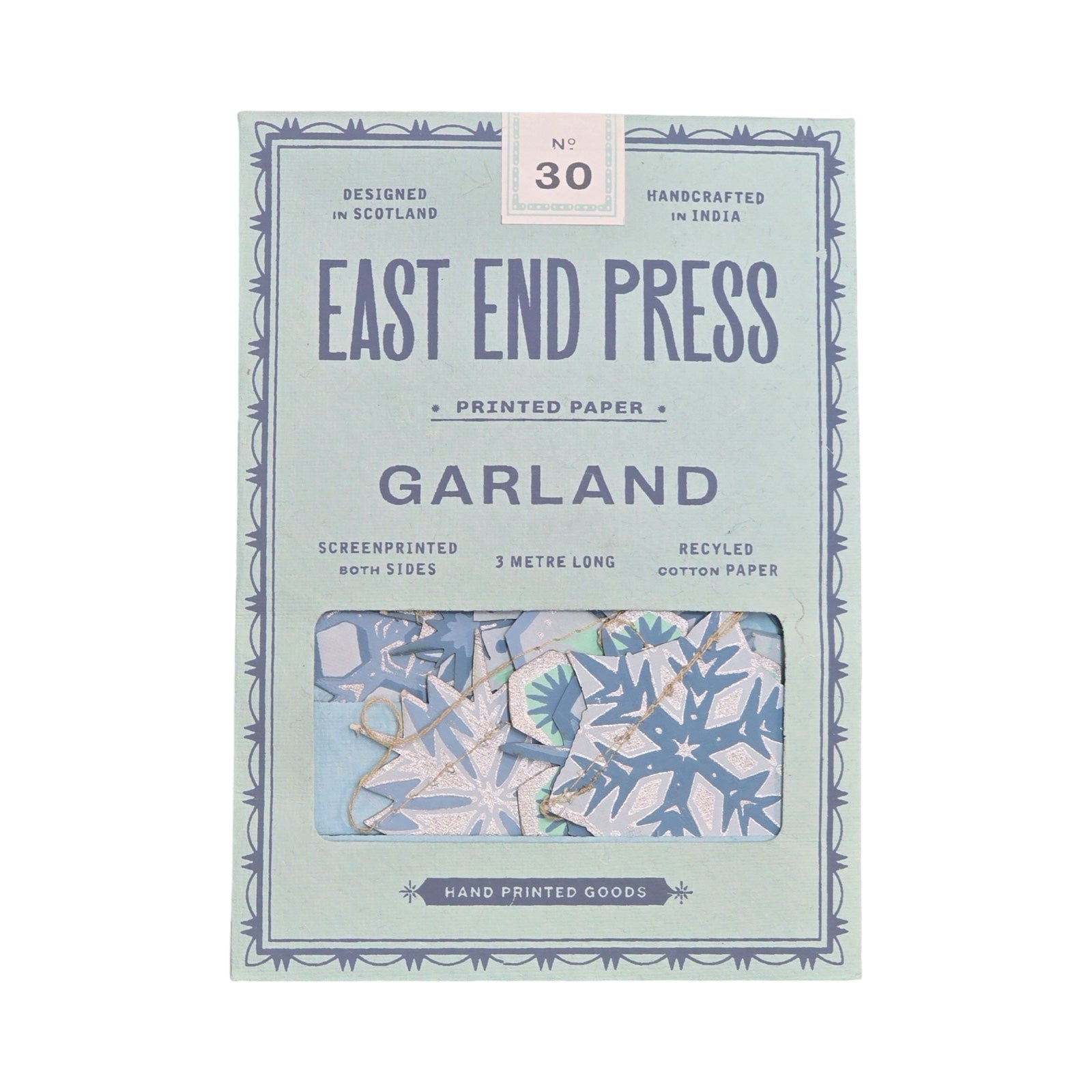 A light blue rectangular paper packet for a snowflake paper garland.