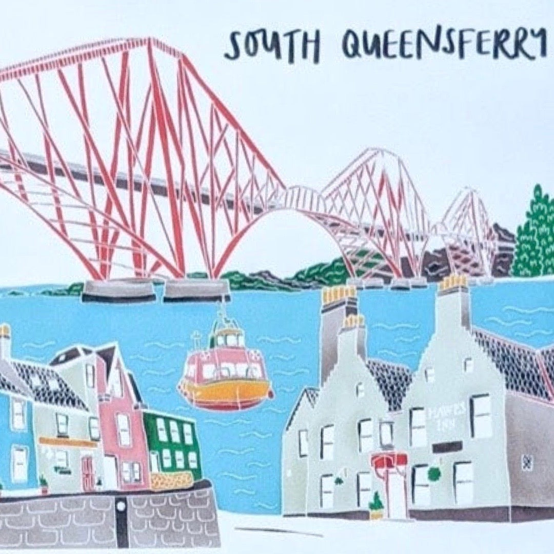 Edinburgh postcard featuring an illustration of the South Queensferry and the Forth Rail Bridge.