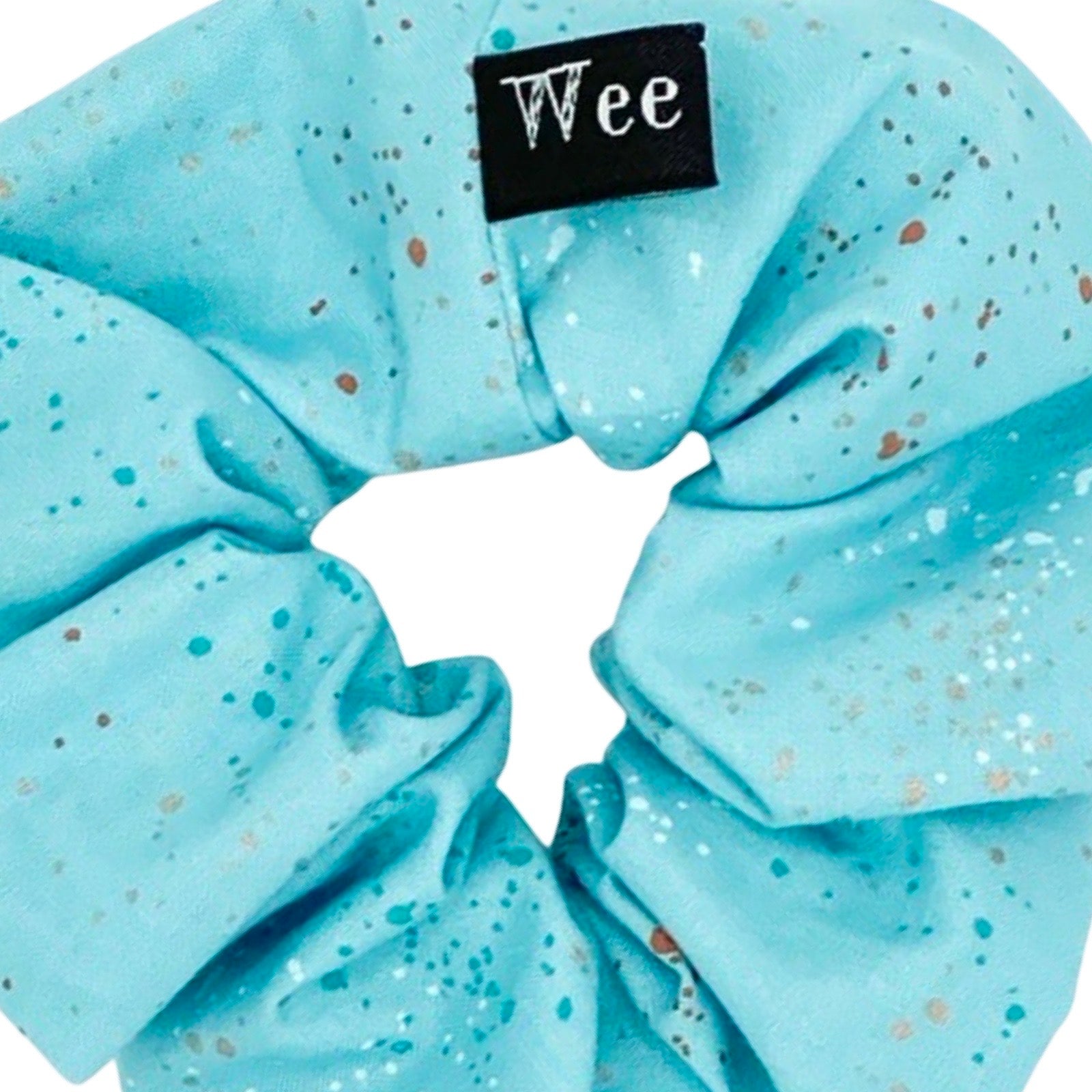 Handmade speckled hair scrunchies in bold colours with metallic speckles.