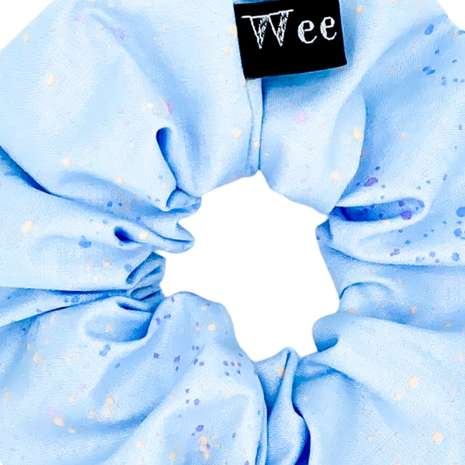 Handmade speckled hair scrunchies in bold colours with metallic speckles.