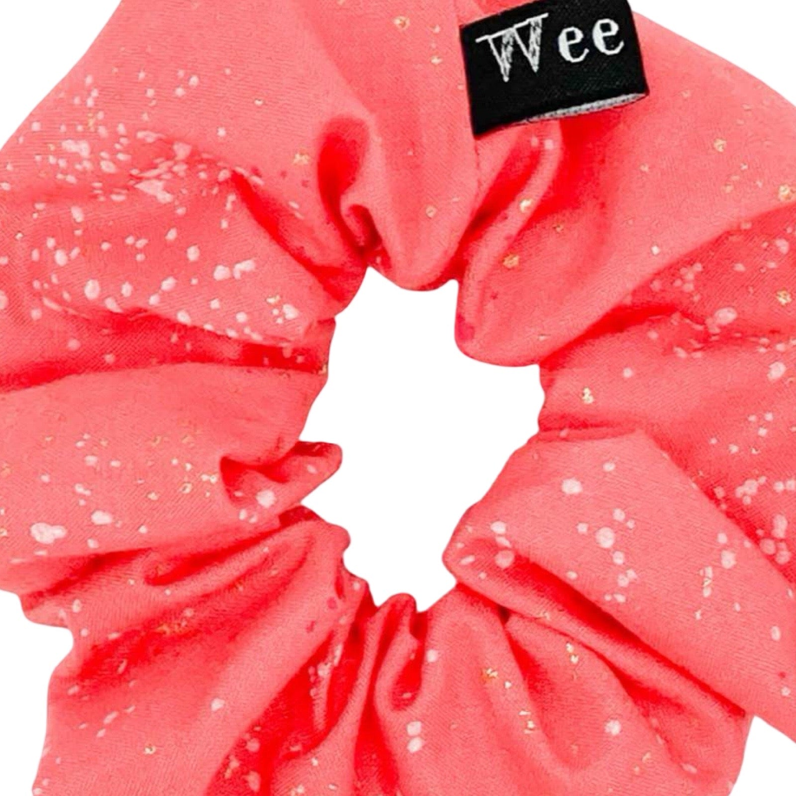 Handmade speckled hair scrunchies in bold colours with metallic speckles.