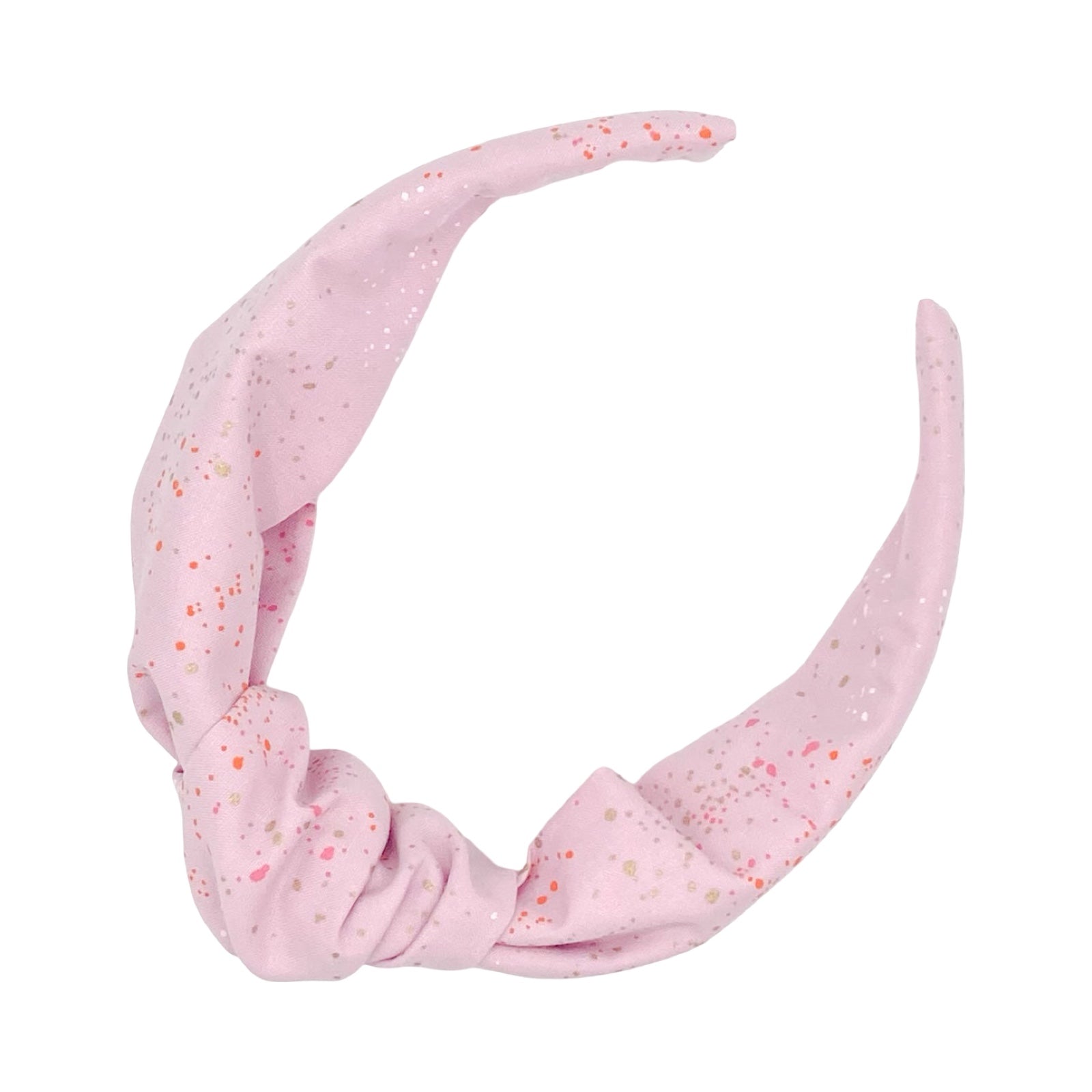 Pink top knot Alice band with metallic speckles.