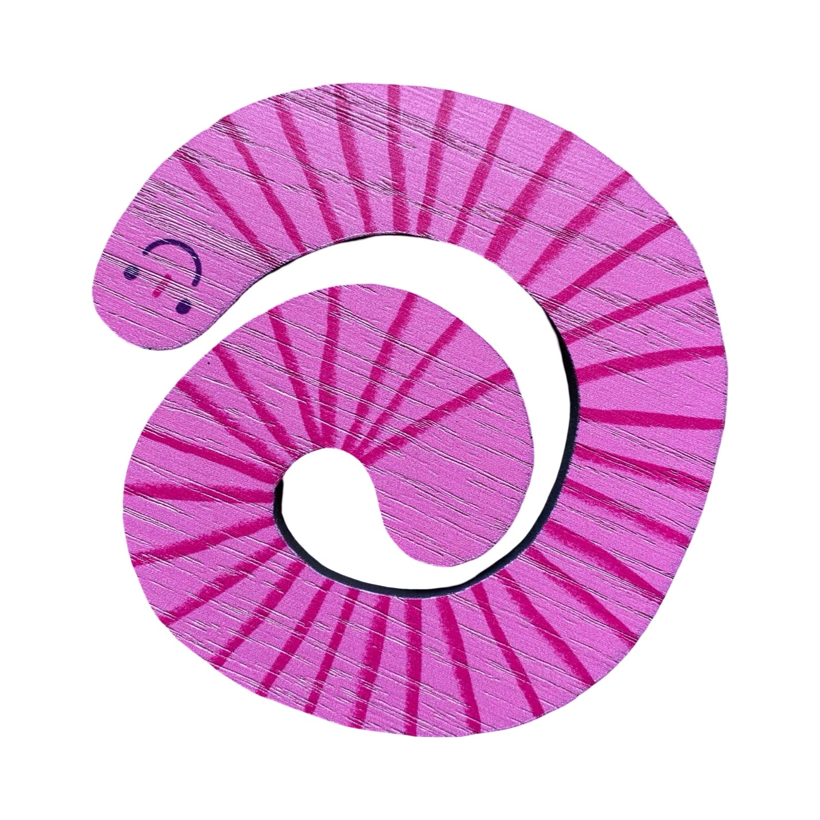 This spiral shaped wooden worm coaster is bright pink with deep pink stripes