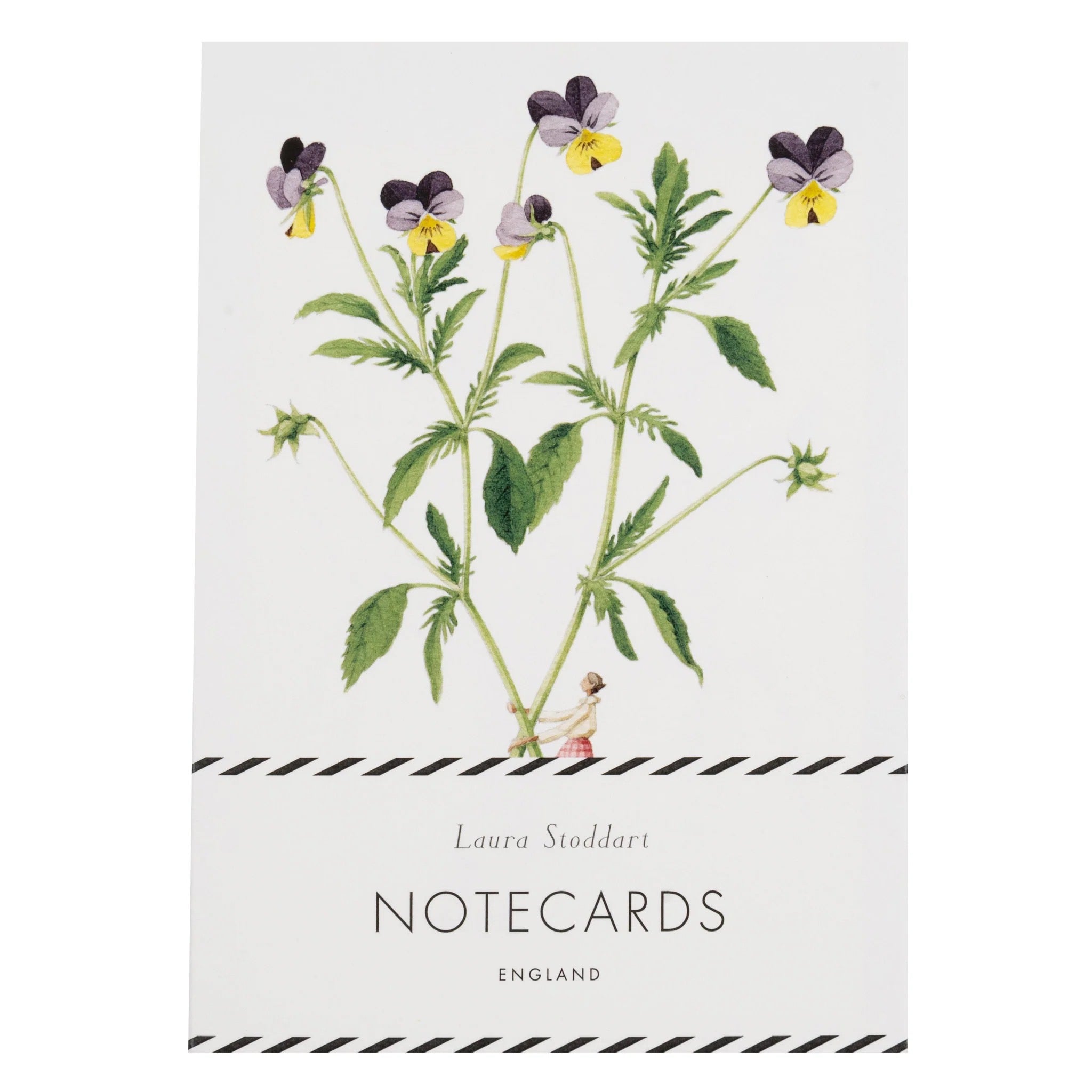 Notecard with floral design and 'Laura Stoddart Notecards England' text on a white background.